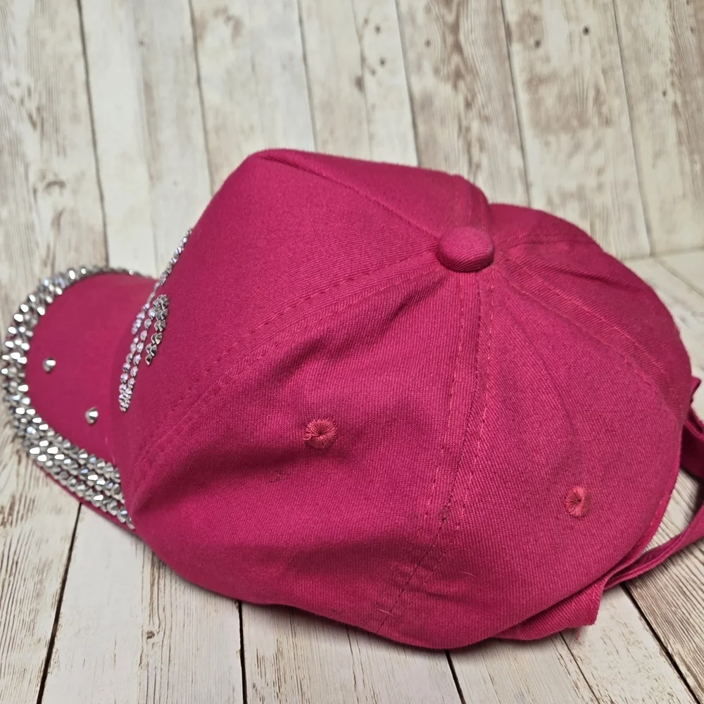 Pink Rhinestone BOSS Hat Bling Studded Baseball Cap Adjustable EUC - Picture 3 of 7